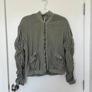 Free People | Slouchy Ruched Bomber Zip Up Jacket in Green